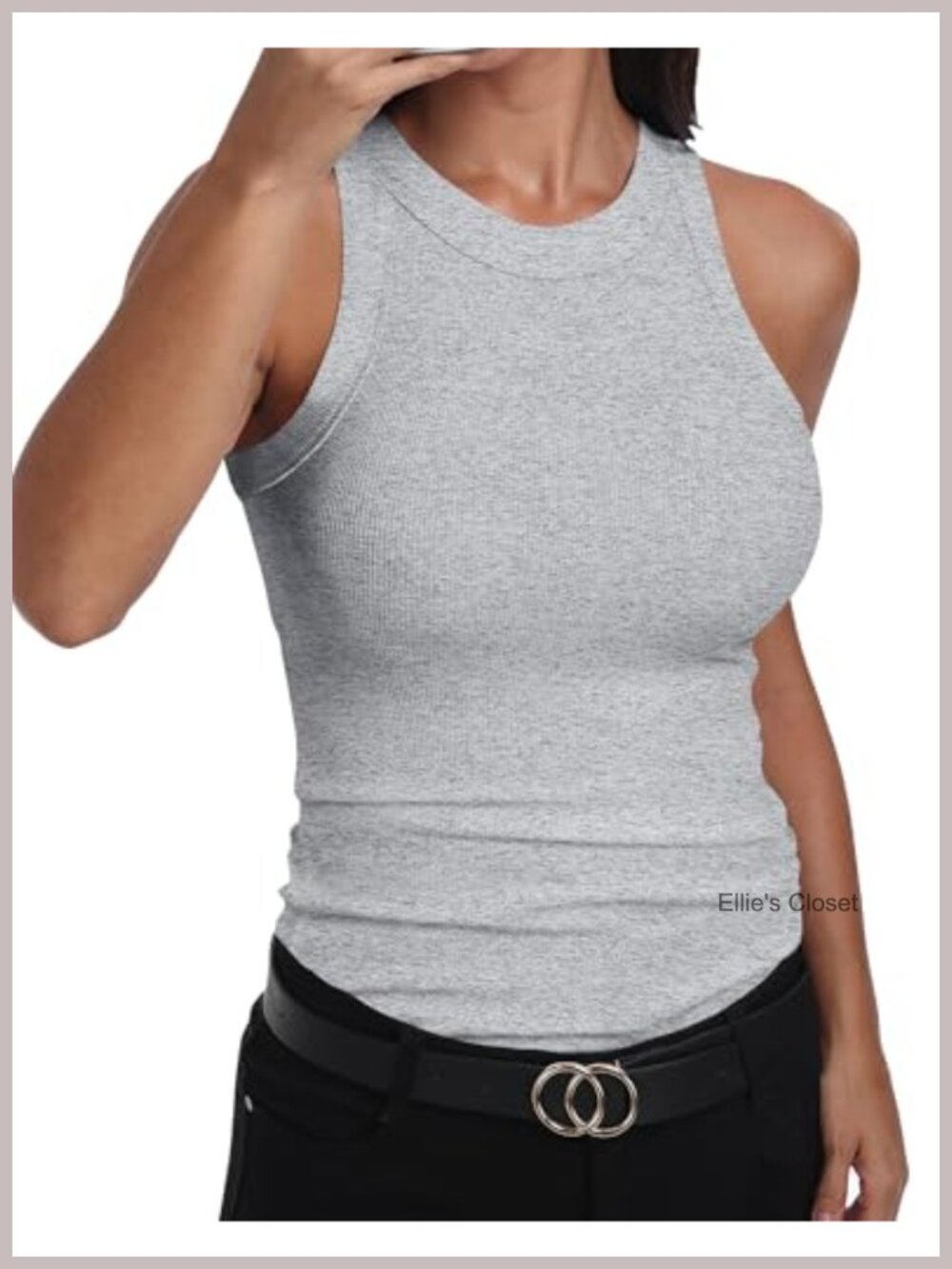 Women's Sleeveless Racerback High Neck Fitted Tank Top Cotton Rayon Spandex